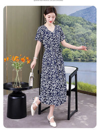 SaneShoppe-Vintage V-Neck Summer Dresses for Women - Casual Short Sleeve Sundresses