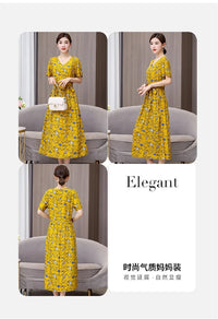SaneShoppe-Vintage V-Neck Summer Dresses for Women - Casual Short Sleeve Sundresses