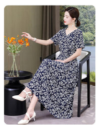 SaneShoppe-Vintage V-Neck Summer Dresses for Women - Casual Short Sleeve Sundresses