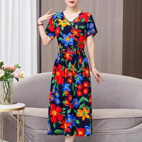 SaneShoppe-Vintage V-Neck Summer Dresses for Women - Casual Short Sleeve Sundresses