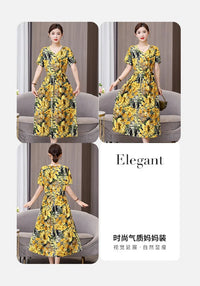 SaneShoppe-Vintage V-Neck Summer Dresses for Women - Casual Short Sleeve Sundresses