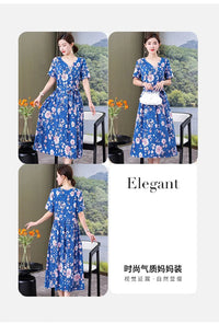 SaneShoppe-Vintage V-Neck Summer Dresses for Women - Casual Short Sleeve Sundresses
