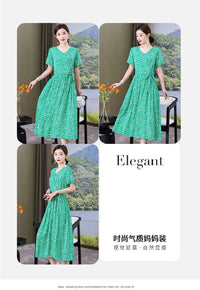 SaneShoppe-Vintage V-Neck Summer Dresses for Women - Casual Short Sleeve Sundresses