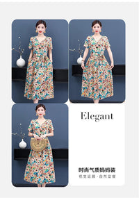 SaneShoppe-Vintage V-Neck Summer Dresses for Women - Casual Short Sleeve Sundresses