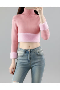 SaneShoppe-Elegant Velvet Lined Turtleneck Sweater Women Warm Winter Top