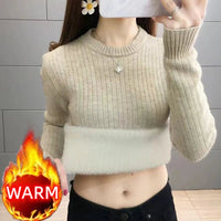 SaneShoppe-Elegant Velvet Lined Turtleneck Sweater Women Warm Winter Top