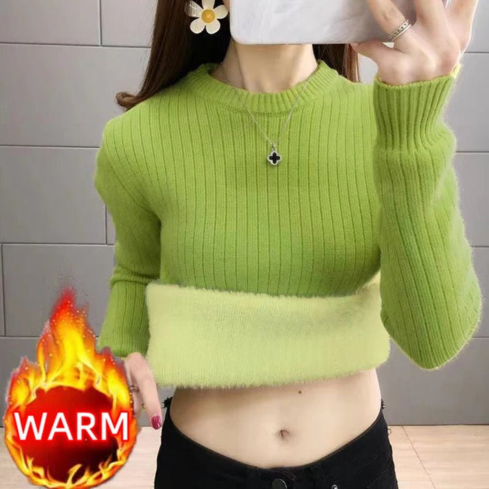 SaneShoppe-Elegant Velvet Lined Turtleneck Sweater Women Warm Winter Top