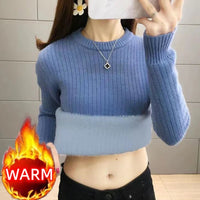 SaneShoppe-Elegant Velvet Lined Turtleneck Sweater Women Warm Winter Top