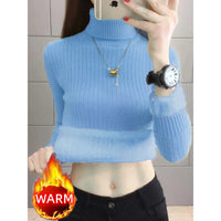 SaneShoppe-Elegant Velvet Lined Turtleneck Sweater Women Warm Winter Top