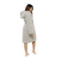 SaneShoppe - Ultra - Soft Women's Grey Hooded Teddy Fleece Bath Robe Perfect for Lounging and Post - Shower Comfort Available in Sizes Small to X Large by Daisy Dreamer