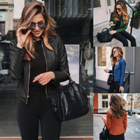 SaneShoppe-Vintage Women PU Leather Bomber Jacket Zipper Windbreaker Streetwear Y2K Blazer Fashion