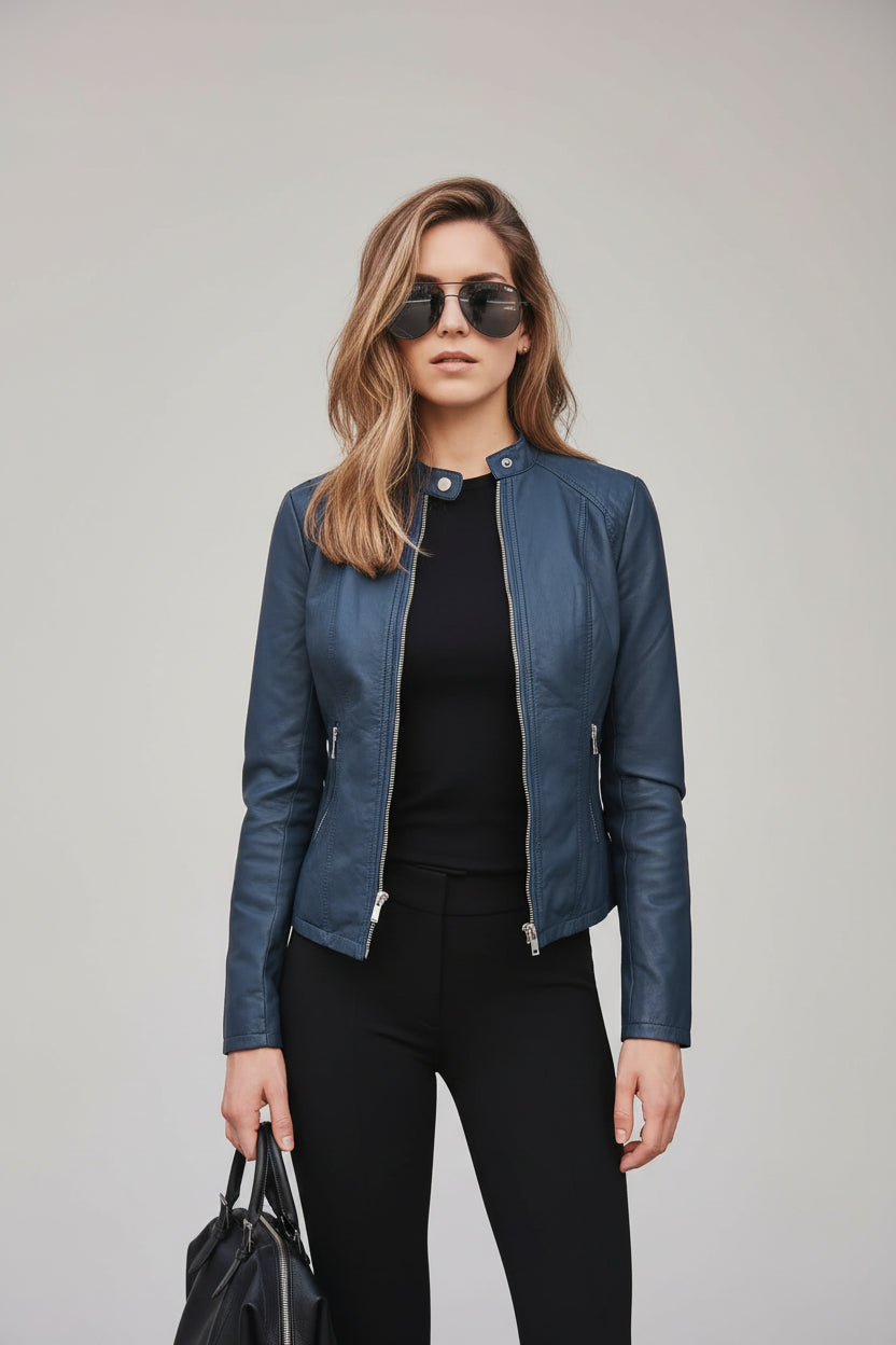 SaneShoppe-Vintage Women PU Leather Bomber Jacket Zipper Windbreaker Streetwear Y2K Blazer Fashion