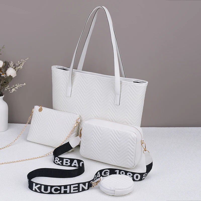 SaneShoppe - Wave pattern daily commuting large capacity tote bag handbag four piece set fashion trend personality change camera bag