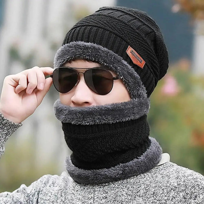 SaneShoppe - Winter Beanie Hat With Scrafs For Men Knitted Hat Winter Cap Beanie Women Thick Wool Neck Scarf Cap Balaclava Mask Bonnet Hats