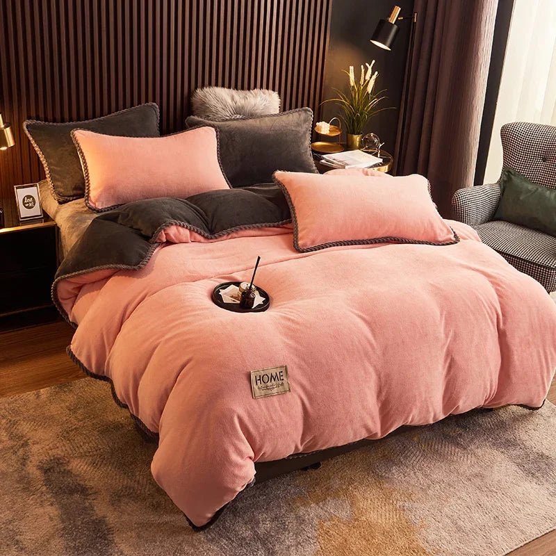 SaneShoppe - Winter Duvet Cover Thickened Fleece Warm Flannel Coral Double Sided Velvet Bedding Single Double Queen King Size Quilt Cover