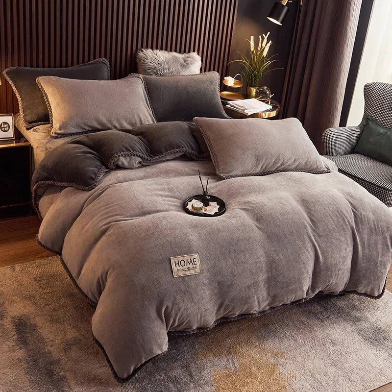 SaneShoppe - Winter Duvet Cover Thickened Fleece Warm Flannel Coral Double Sided Velvet Bedding Single Double Queen King Size Quilt Cover