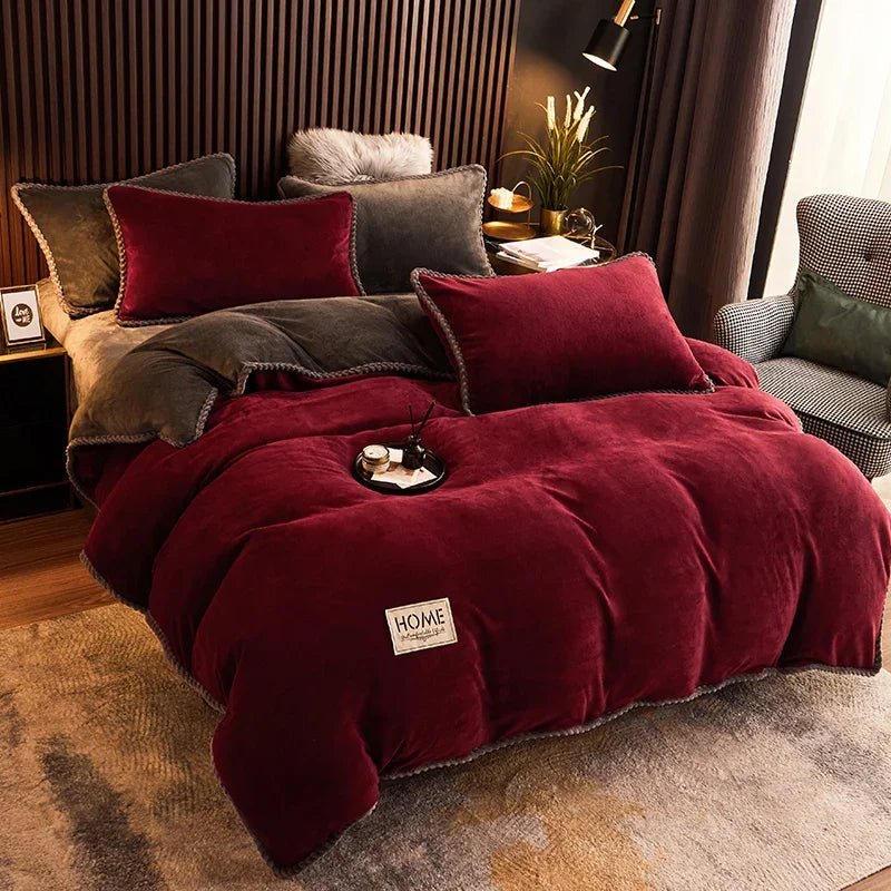 SaneShoppe - Winter Duvet Cover Thickened Fleece Warm Flannel Coral Double Sided Velvet Bedding Single Double Queen King Size Quilt Cover