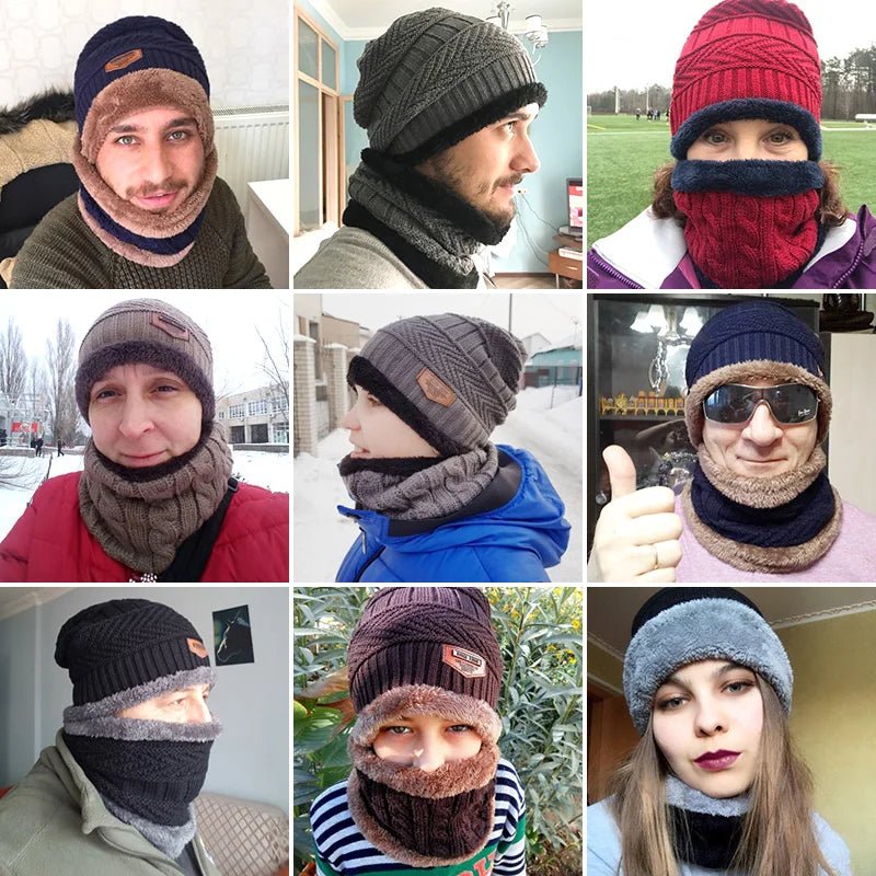 SaneShoppe - Winter Hats For Men Skullies Beanie Hat Winter Cap Men Women Wool Scarf Caps Balaclava Mask Bonnet Knitted Hat Gorras
