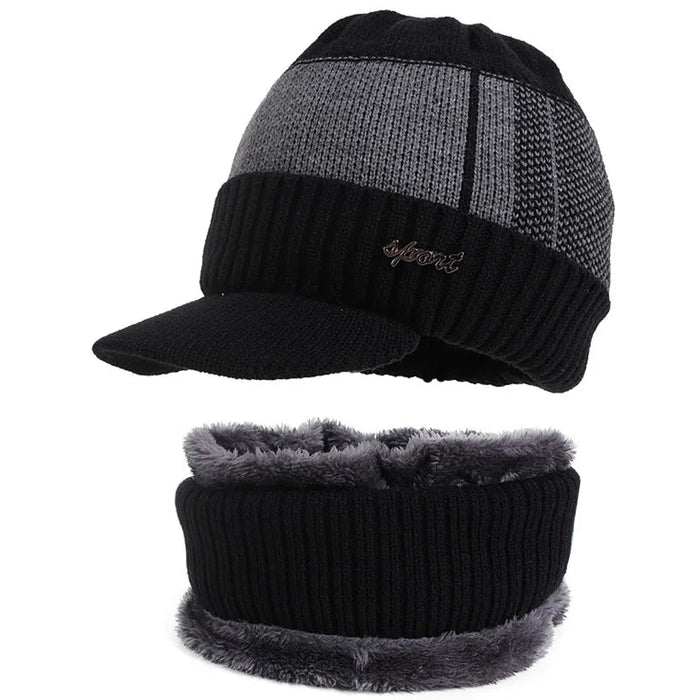 SaneShoppe - Winter Hats For Men Skullies Beanie Hat Winter Cap Men Women Wool Scarf Caps Set Balaclava Mask Gorras Bonnet Knitted Hat