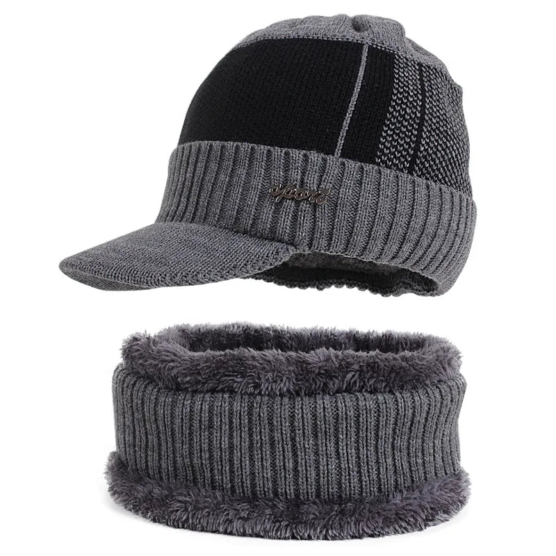 SaneShoppe - Winter Hats For Men Skullies Beanie Hat Winter Cap Men Women Wool Scarf Caps Set Balaclava Mask Gorras Bonnet Knitted Hat
