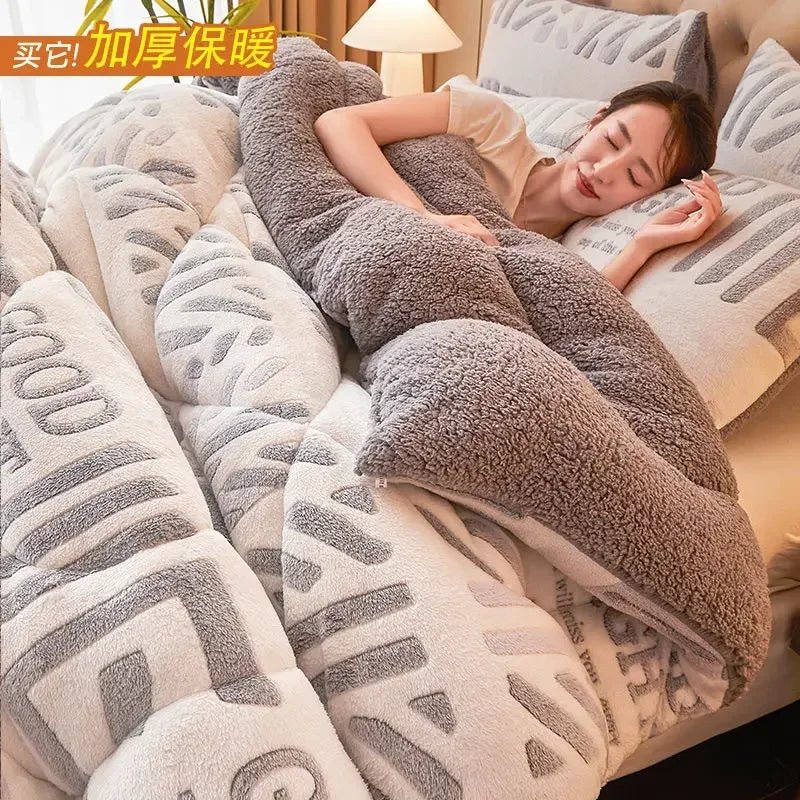 SaneShoppe - Winter Lamb Wool Plush Dense Blanket Thick and Warm Double Plush Delicate Cotton Quilt Single and Double Dormitories Comforter