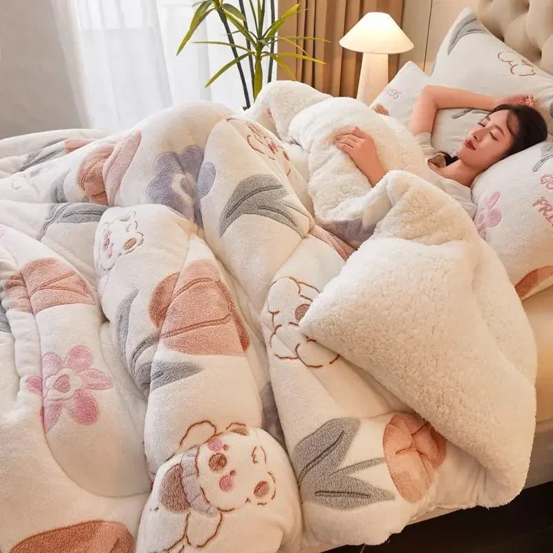 SaneShoppe - Winter Lamb Wool Plush Dense Blanket Thick and Warm Double Plush Delicate Cotton Quilt Single and Double Dormitories Comforter
