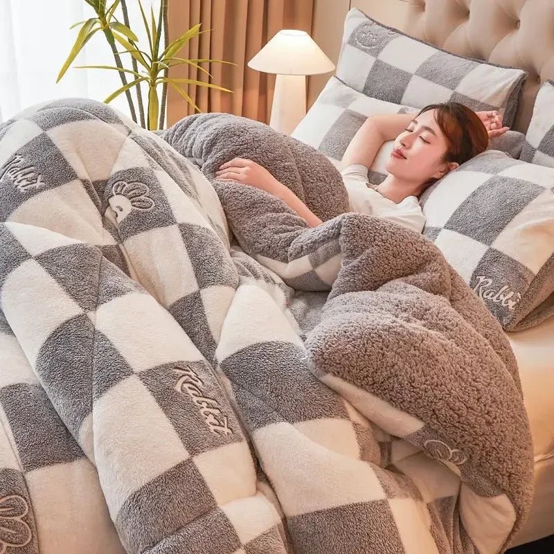 SaneShoppe - Winter Lamb Wool Plush Dense Blanket Thick and Warm Double Plush Delicate Cotton Quilt Single and Double Dormitories Comforter