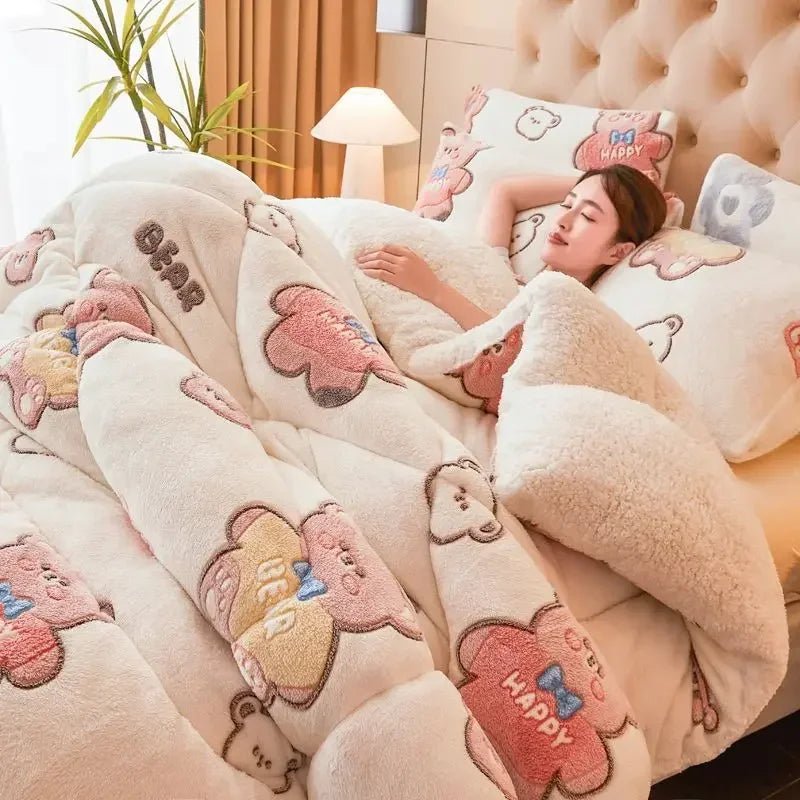 SaneShoppe - Winter Lamb Wool Plush Dense Blanket Thick and Warm Double Plush Delicate Cotton Quilt Single and Double Dormitories Comforter
