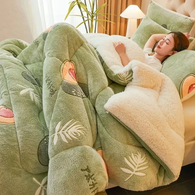 SaneShoppe - Winter Lamb Wool Plush Dense Blanket Thick and Warm Double Plush Delicate Cotton Quilt Single and Double Dormitories Comforter
