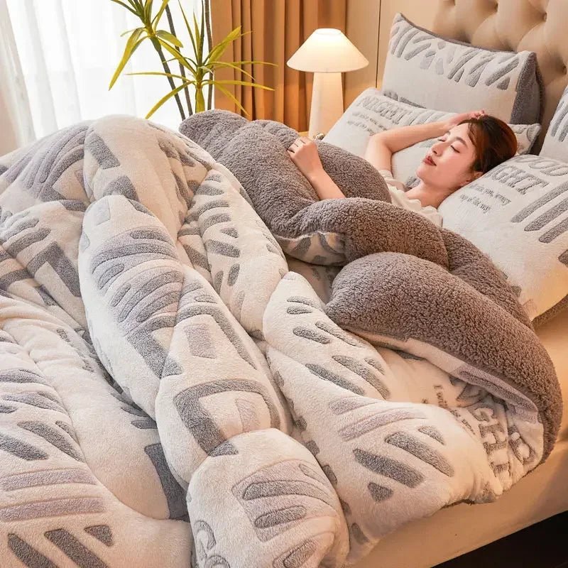 SaneShoppe - Winter Lamb Wool Plush Dense Blanket Thick and Warm Double Plush Delicate Cotton Quilt Single and Double Dormitories Comforter