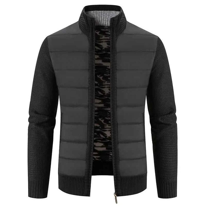 Men's Winter Fleece Cardigan - Warm Patchwork Knit Sweater Coat