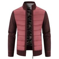 Men's Winter Fleece Cardigan - Warm Patchwork Knit Sweater Coat