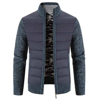 Men's Winter Fleece Cardigan - Warm Patchwork Knit Sweater Coat