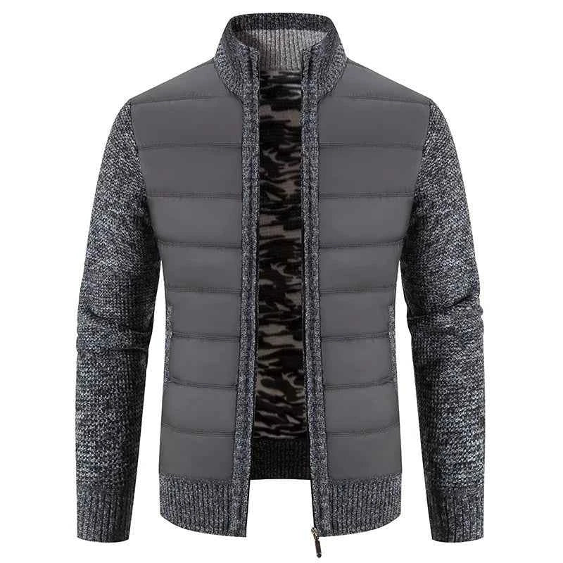 Men's Winter Fleece Cardigan - Warm Patchwork Knit Sweater Coat