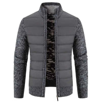 Men's Winter Fleece Cardigan - Warm Patchwork Knit Sweater Coat