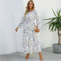 SaneShoppe - Women Maxi Dresses Sping Autumn Bohemian Casual Full Sleeve High Waist Beach Woman Chiffon Dresses Floral Vestidoes Long Dress