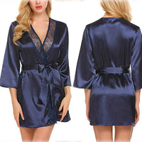 Women's Satin Kimono Robe with Lace - Bridal Wedding Wrap Nightgown Pajamas
