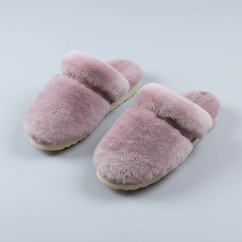 SaneShoppe-Cozy Sheepskin Winter Slippers for Women - Indoor Fur Wool Slip-Ons