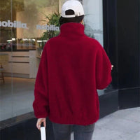 SaneShoppe-Winter Women's Plush Fleece Coat with Stand Collar, Casual Zipper Closure Long Sleeve Overcoat
