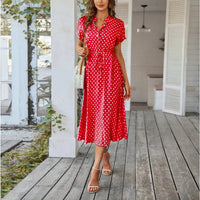 SaneShoppe - Women'S Button Printed Maxi Dress Drawstring Waist V - Neck Elegant Slim Casual Long Dress Summer Club Party Prom Dress