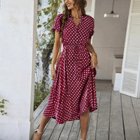 SaneShoppe - Women'S Button Printed Maxi Dress Drawstring Waist V - Neck Elegant Slim Casual Long Dress Summer Club Party Prom Dress