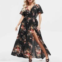 SaneShoppe - Women's Dress Plus Size Short Sleeve Boho Print Summer Women Floral Long Maxi Dresses A Line High Waist Loose Sundress Beachwear