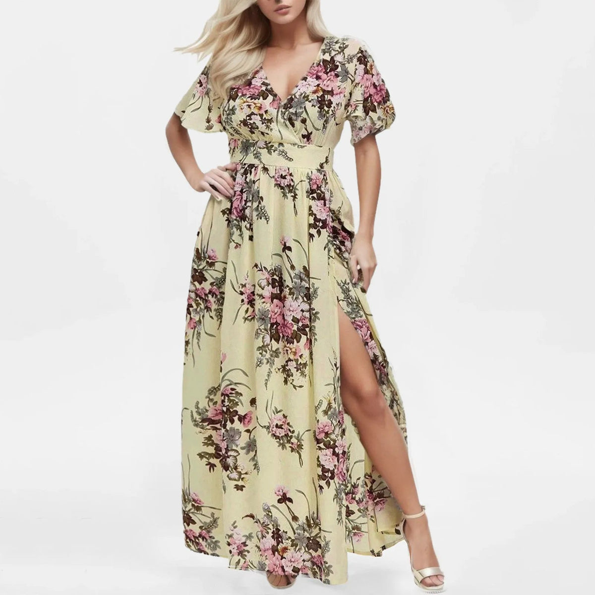 SaneShoppe - Women's Dress Plus Size Short Sleeve Boho Print Summer Women Floral Long Maxi Dresses A Line High Waist Loose Sundress Beachwear