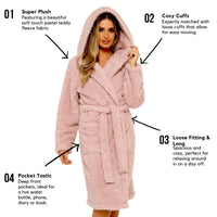 SaneShoppe - Women's Dusky Pink Teddy Fleece Hooded Robe Ultra Soft Cozy Bathrobe Winter Loungewear Pajamas for Ladies by Daisy Dreamer