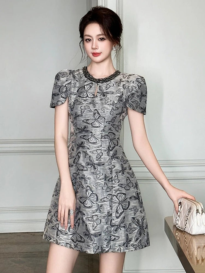SaneShoppe - Women's French Elegant Prom Dress for Lady Retro Diamond Hollow Out Short Gown Femme Party Banquet Date Vestidos
