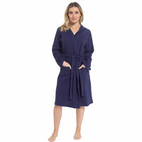 SaneShoppe - Women's Hooded Waffle Cotton Bathrobe Navy Super Absorbent Spa Dressing Gown for Home Lounge & Travel by Daisy Dreamer