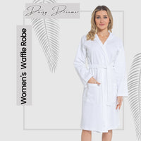 SaneShoppe - Women's Hooded Waffle Cotton Bathrobe White Super Absorbent Spa Dressing Gown for Home Lounge & Travel by Daisy Dreamer
