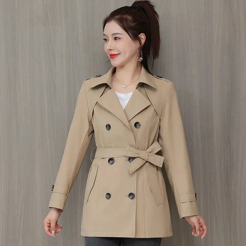 SaneShoppe-2024 New Women's Spring Jacket Double-breasted Windbreaker