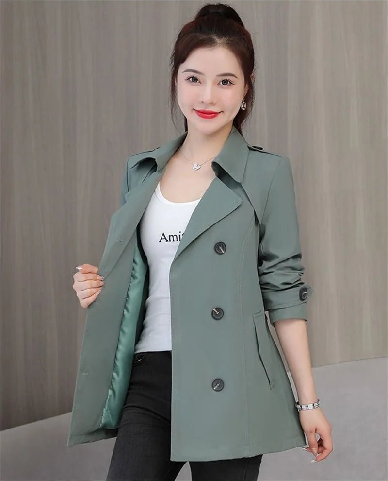 SaneShoppe-2024 New Women's Spring Jacket Double-breasted Windbreaker