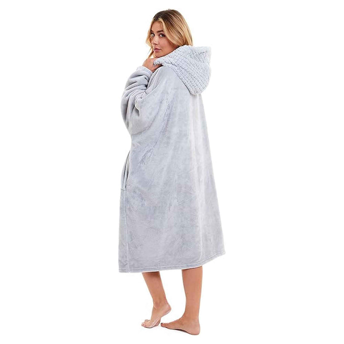 SaneShoppe - Women's Oversized Plush Hooded Poncho Blanket Cozy Fleece Hoodie with Fur Hood Ideal for Lounging Camping Outdoor Warmth by Daisy Dreamer